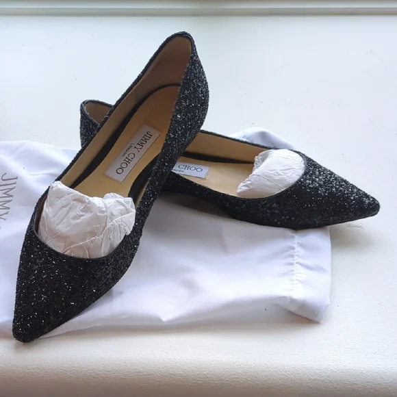 Jimmy Choo Black Glitter Heels 37 - Picture 2 of 6